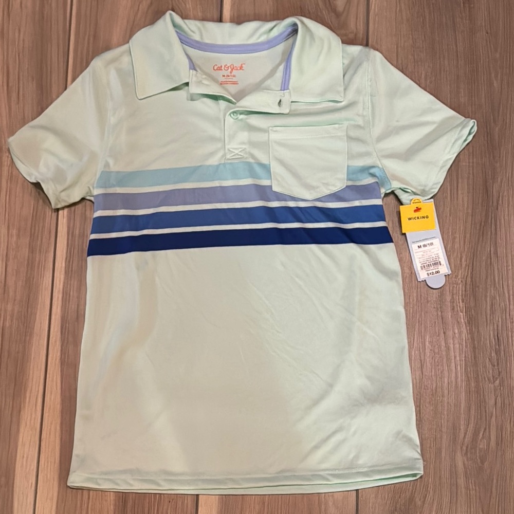 Cat & Jack Red and Green Polo Shirt with Sporty Stripes